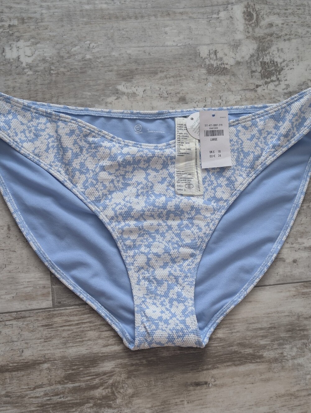 Gilly Hicks Light Blue & White Textured Floral Swim Bottom - Large